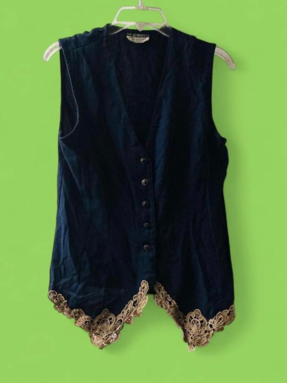 Vintage 1995 long vest navy with gold trim. Size medium Wrapper brand